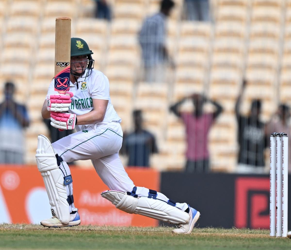 South Afric’s Sune Luus plays a shot against India during the lone test match. 